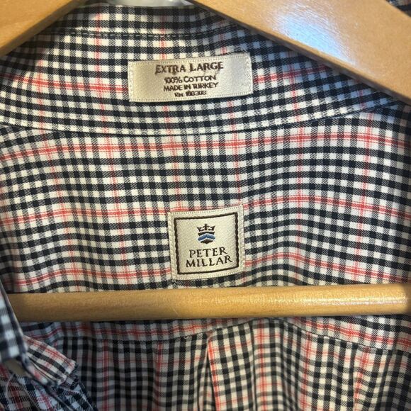 Peter Millar Shirt Mens XL Black Red Check Plaid Button Down 100% Cotton Pocket - Picture 4 of 4